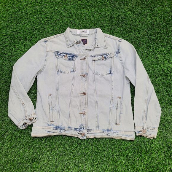 Pop-Art Denim Jacket Womens Medium 19x23 Faded Light-Wash - Picture 2 of 14